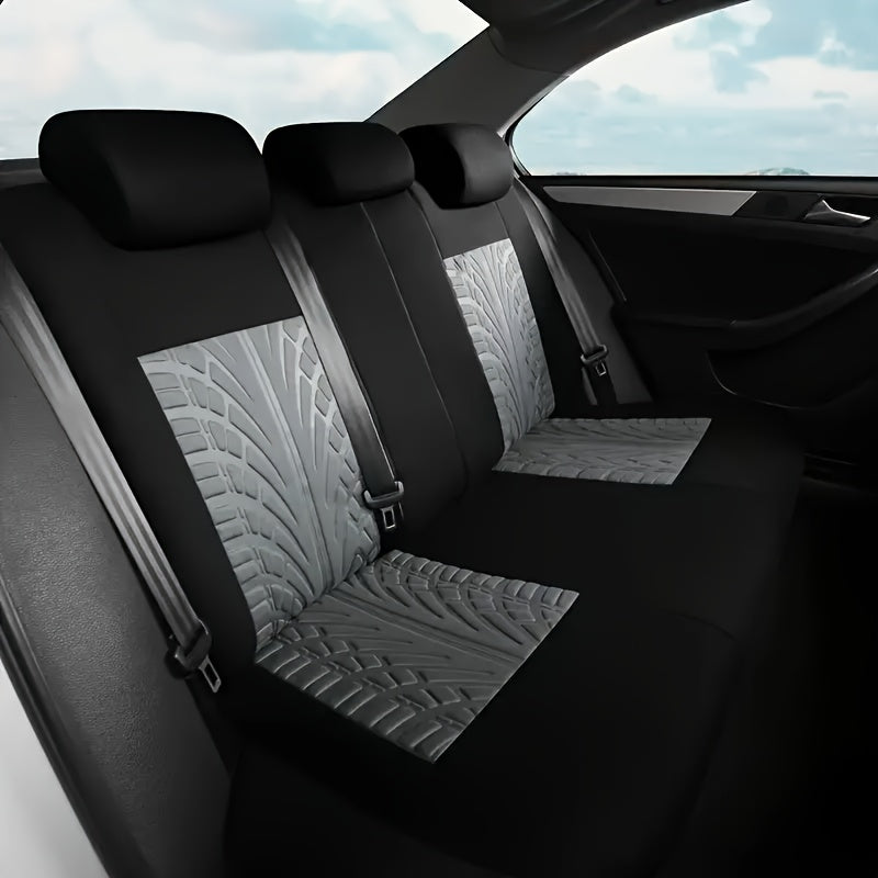 Durable 5-seat car & SUV seat covers made from breathable polyester with tire tread design for easy care.