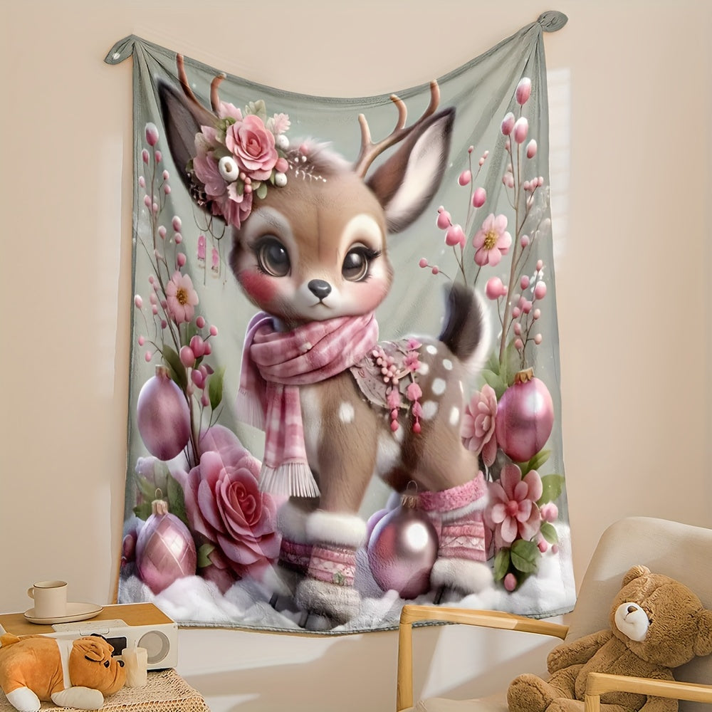 Soft and lightweight deer print flannel throw blanket, perfect for bed, travel, camping, living room, office, sofa, or chair. Provides all-season comfort and a cozy, cute touch to any room.