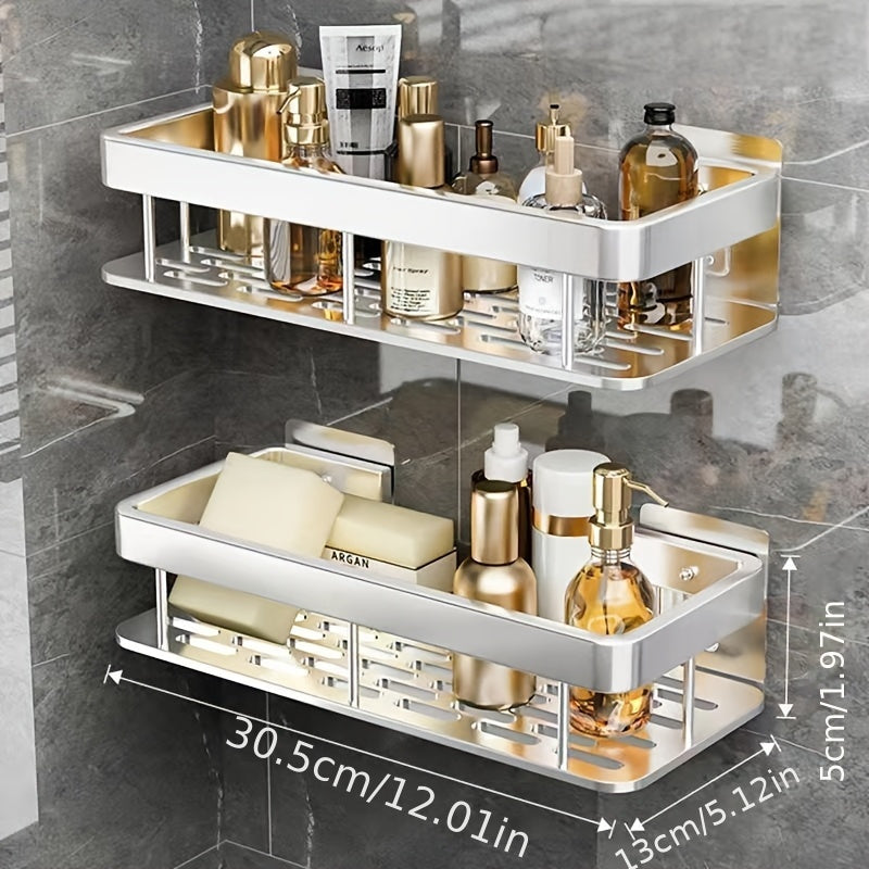 Wall-mounted bathroom shelf, rack, and adhesive shower basket for toiletries, cosmetics, sundries, seasoning bottles, bathroom and kitchen storage.