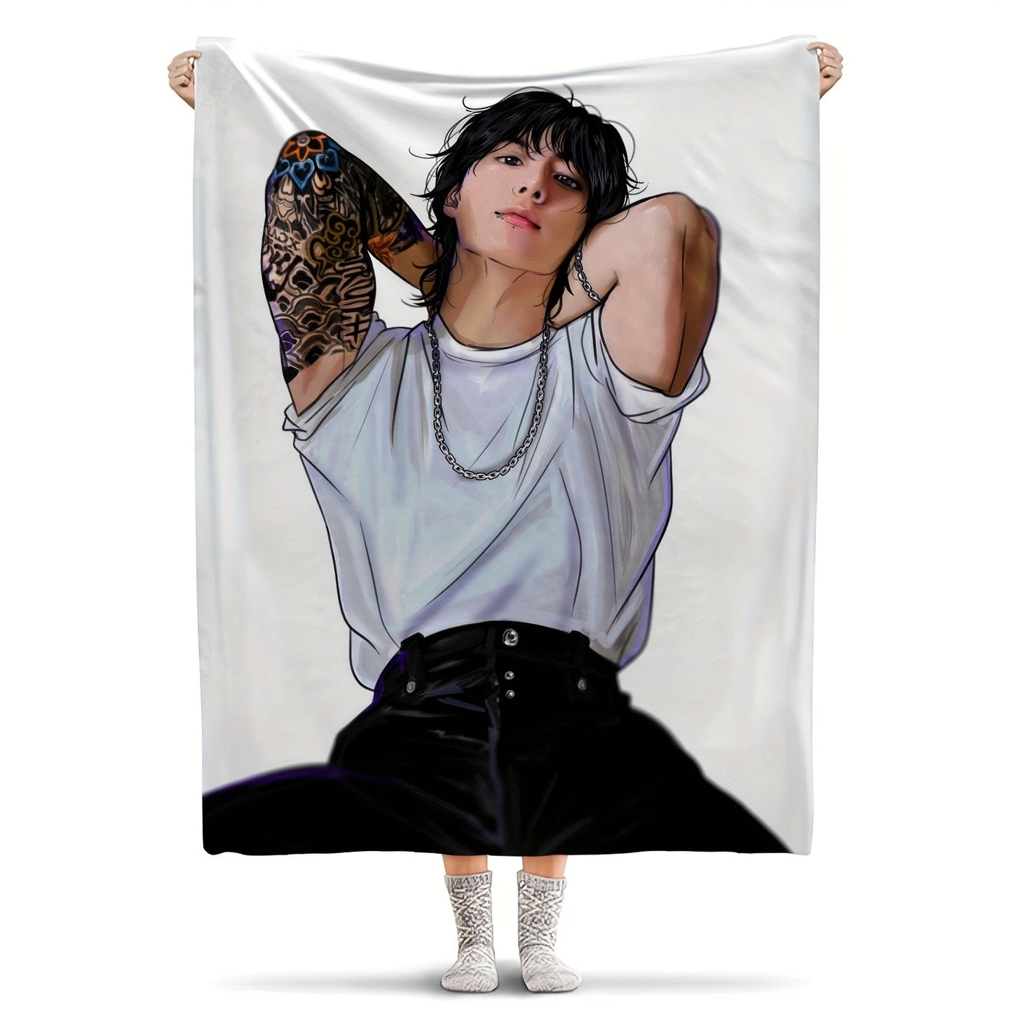 Soft and Cozy K-POP Idol Throw Blanket - Adorable Cartoon Design, Suitable for Every Season, Easy to Clean in the Washing Machine, Great Gift for Fans