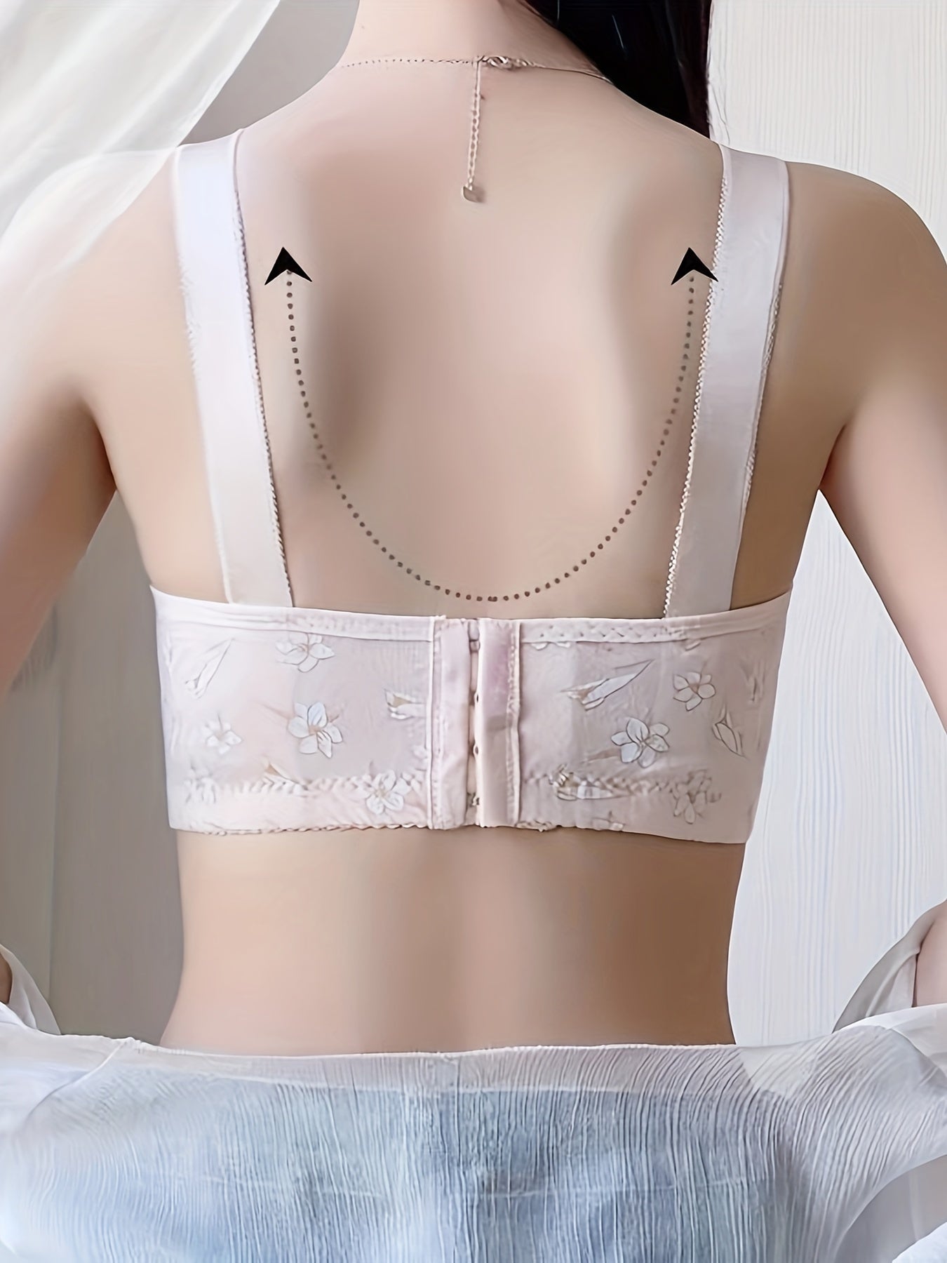 Set of 3 elegant floral applique wireless bras with high support push-up design and comfortable breathable fabric for adults.