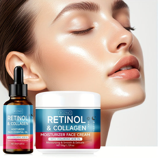 2 dona Yuz Kremi + Retinol, Kollagen va Vitamin C bilan Yuzga Zaruriy Yog' chuqur namlantirish, gippoallergen va barcha teri turlari uchun mos.