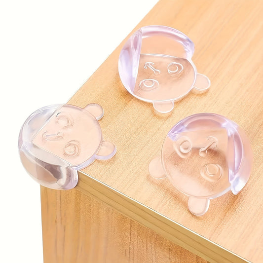 12 to 20 pieces of Anti-collision Corner Protectors featuring Safety Bear Head design, made with Thickened Transparent material to cover table corners.