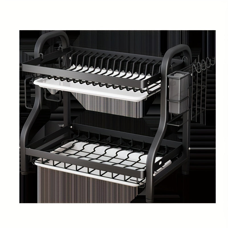 2-tier kitchen dish rack with drainboard for dishes and cutting boards, ideal for restaurant and commercial kitchens.