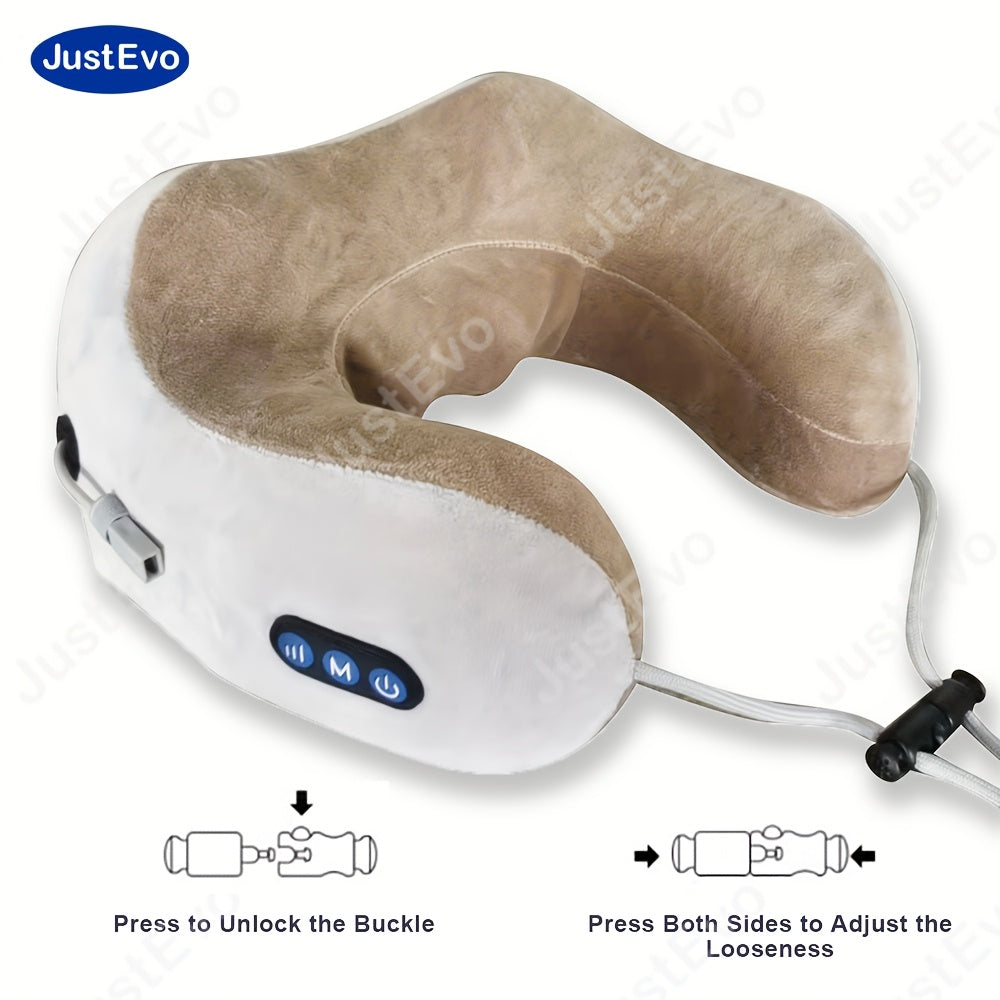 JustEvo Electric Neck U-shaped Pillow: Relaxing neck massager for home, office, and travel; great gift idea.