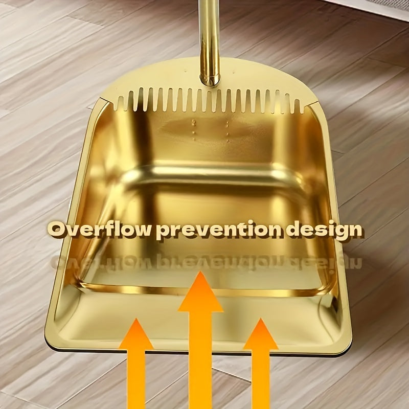 Elegant Gold Stainless Steel Broom and Dustpan Set - High Quality 2 Piece Set, Sturdy & Reinforced for Effective Home Cleaning - Ideal for Any Room in the House, Including Living Room, Bedroom, Bathroom, Kitchen, and Hardwood Floors.