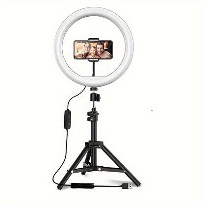 12-Inch LED Selfie Ring Light with Tripod Stand & Flexible Phone Holder - USB Powered, Adjustable Brightness, Ideal for Photographers