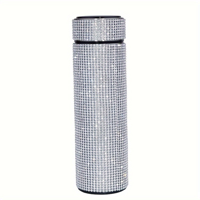 1pc Sparkling Studded Vacuum Flask, 16oz Stainless Steel Insulated Water Bottle for Hot and Cold Beverages, Travel Thermal Cup, Summer and Winter Drinkware Gift.