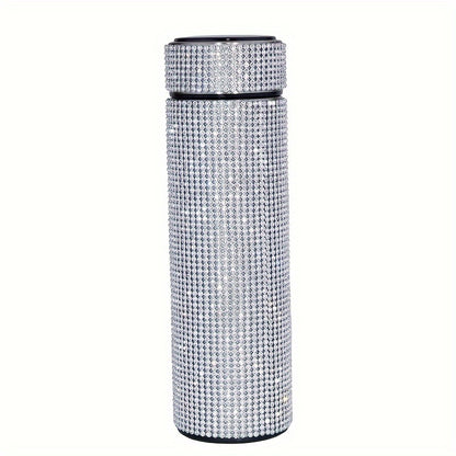 1pc Sparkling Studded Vacuum Flask, 16oz Stainless Steel Insulated Water Bottle for Hot and Cold Beverages, Travel Thermal Cup, Summer and Winter Drinkware Gift.