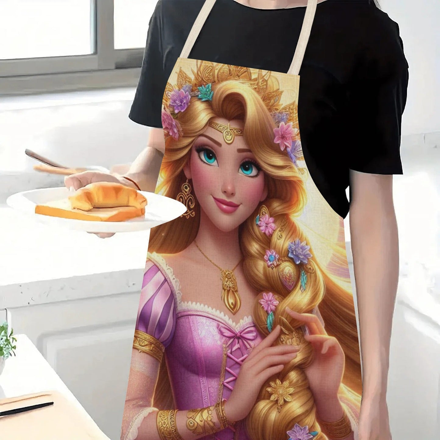 Durable Polyester Disney Elsa Waterproof Apron featuring Vibrant Cartoon Princess Design; Perfect for Kitchen, Restaurants, Cafes, and Home Use