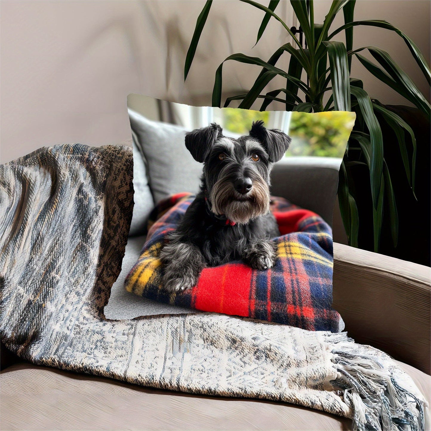 Soft Polyester Scottie Tartan Pet Blanket - Machine Washable, Ideal for Sofa & Bedroom - Cozy 45.72x45.72 cm