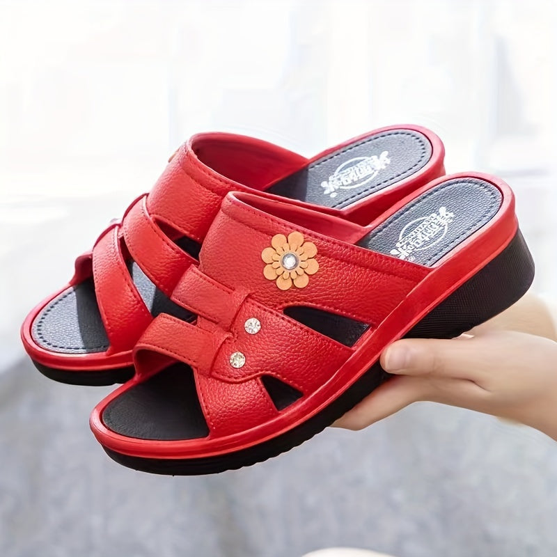 Women's Flower Decor Slide Shoes, Casual Summer Slide Sandals