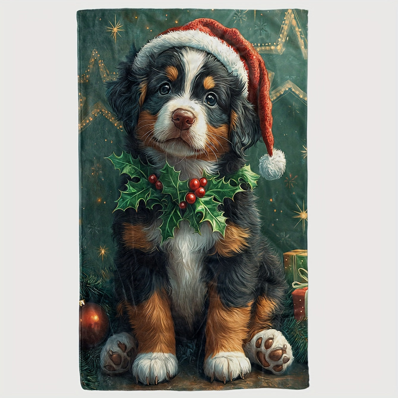 Fluffy Christmas Dog Flannel Fleece Throw Blanket - Perfect for Sofa, Bed, or Office - Durable, Mixed Colors, Polyester Material, Suitable for All Seasons - Easy to Clean in Washing Machine - Versatile and Hypoallergenic - Features Digital Print Design -