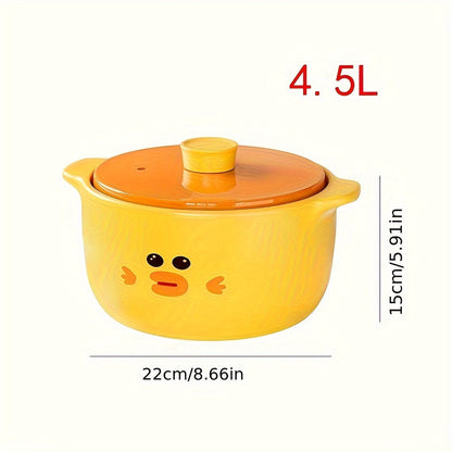 This 6L small yellow duck soup pot is perfect for both individual meals or serving 7-8 people. With high temperature tolerance, it is suitable for use on gas and induction stoves. The excellent insulation performance makes it ideal for daily meals and