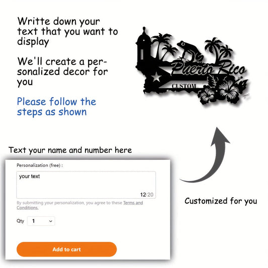 Персонализированная винтажная черная металлическая табличка для домашнего декора с возможностью настройки имени - настенное искусство в стиле Пуэрто-Рико
