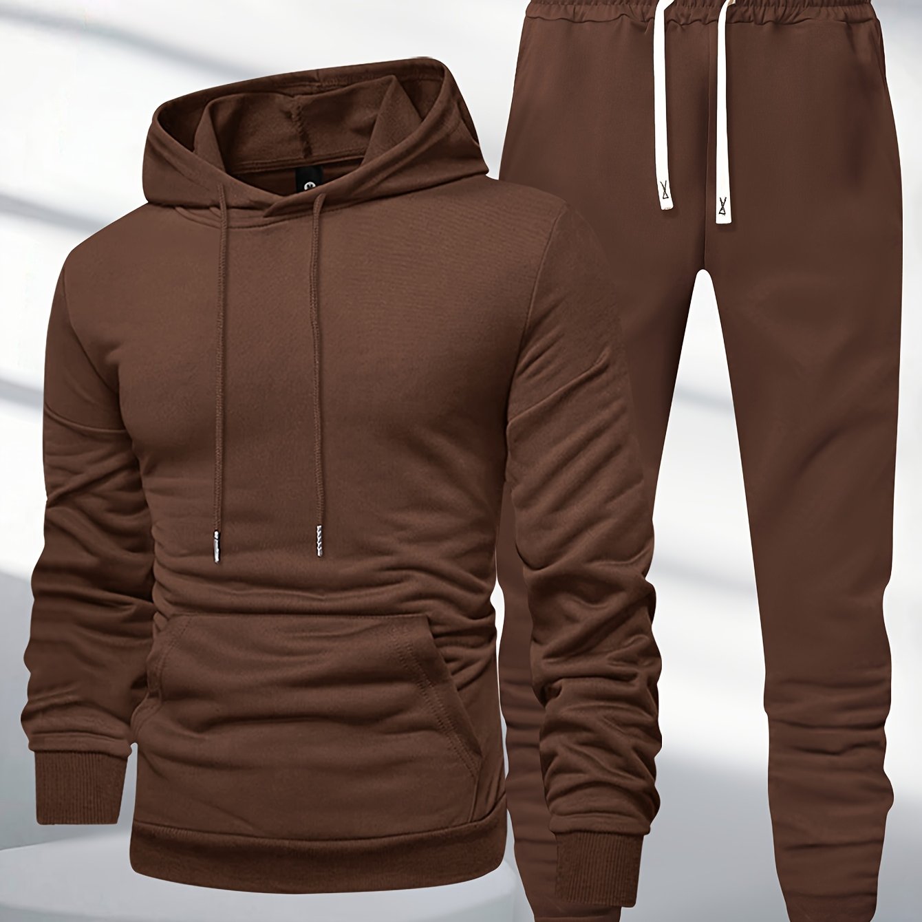 Men's Casual Polyester Sweat Suit with Long Sleeve Hoodie and Joggers, perfect for Spring/Autumn.