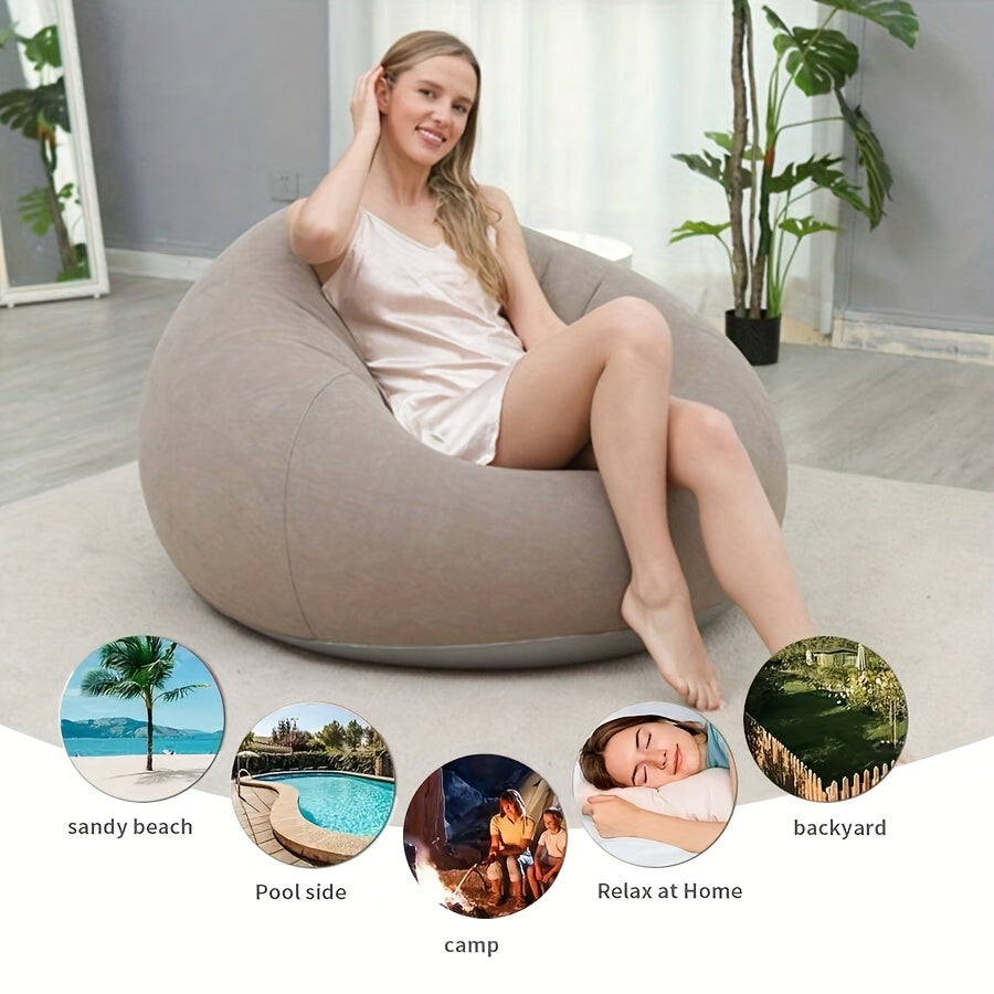 Lazy inflatable sofa chair for indoor and outdoor use.