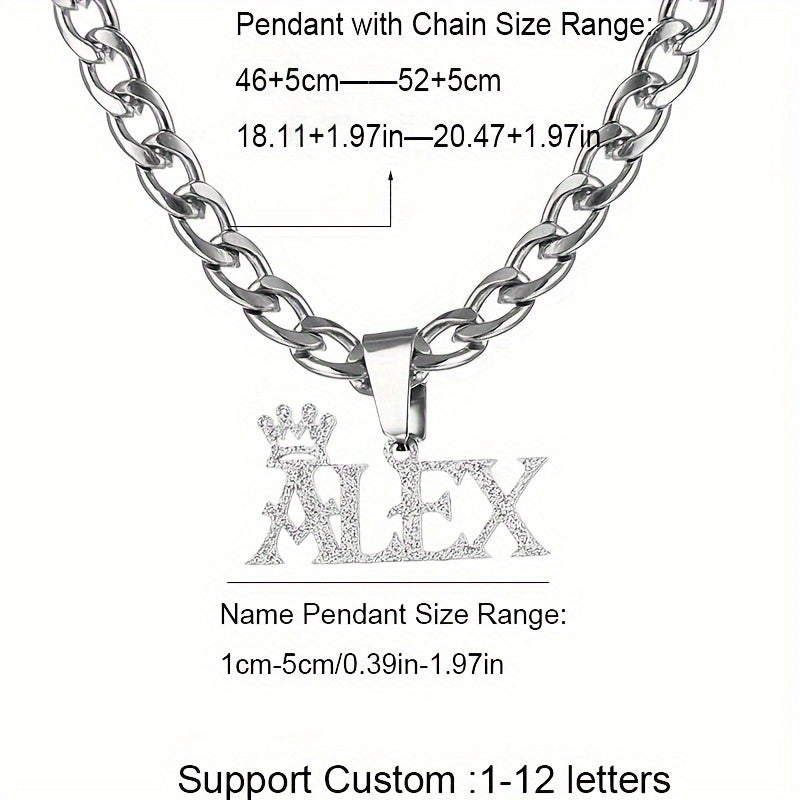 Stainless Steel Pendant Necklace with Crown Charm and Custom Name - Elegant Style Customized Jewelry Gift for Men, Perfect for Boyfriend or Family Member, Durable and Non-Magnetic, No Plating Needed