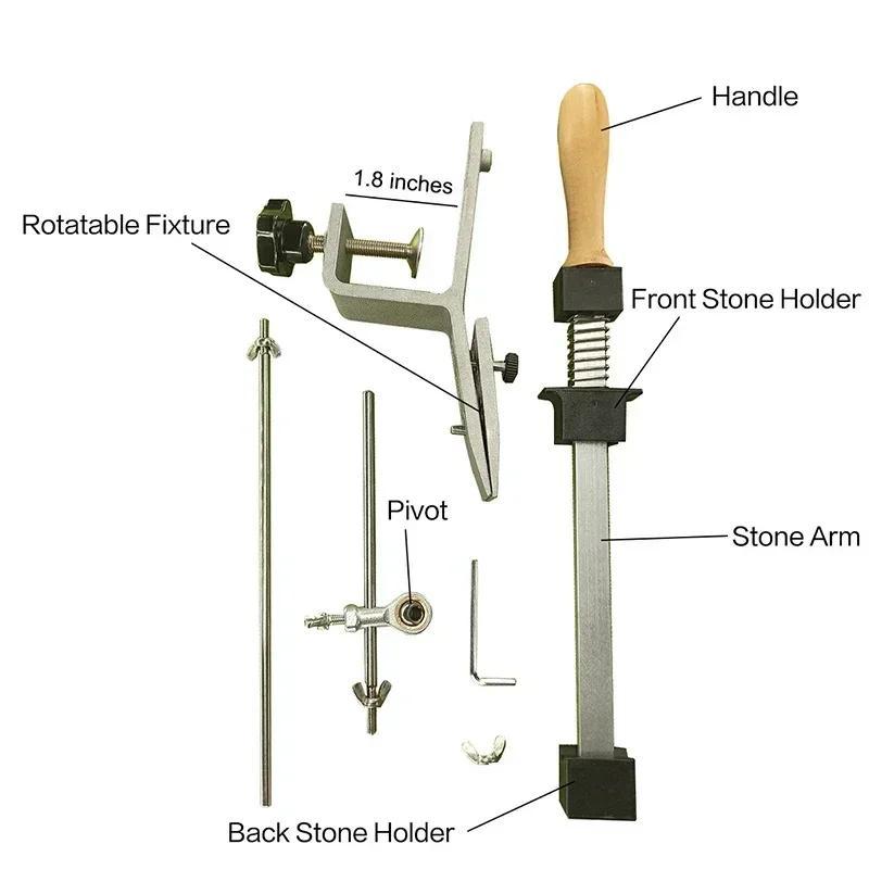 Durable knife sharpener with angle adjustment for kitchen and woodworking tools. Features safe handle design and water-wettable diamond grinding stones in various grits for all blades.