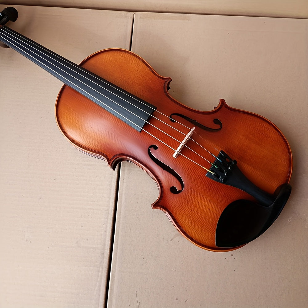 Complete violin ensemble with classic design and fine craftsmanship, includes L&K K-10 Tiger Stripe Maple Wood Violin Set, 4/4 Full Size 1716 Replica, Olive Brown with Spruce Top, Ebony