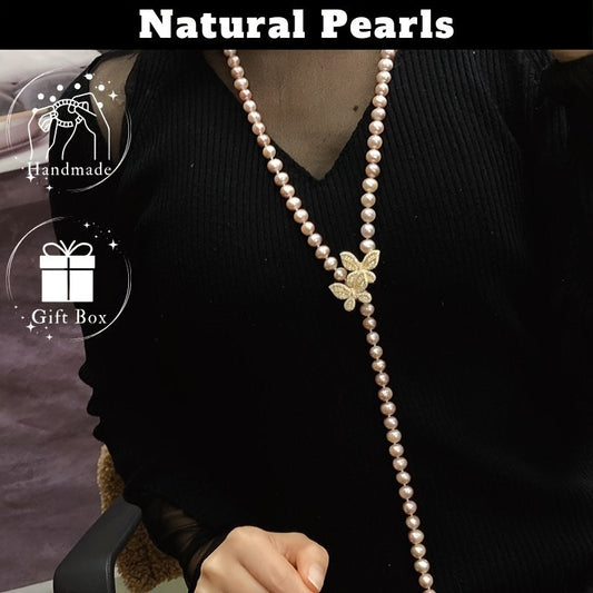 Luxurious Freshwater Pearl Sweater Necklace in Light Purple, Versatile Fashion Accessory for Women, Multi-Layer and Chic Design Ideal for Mother's Day or Parties, Comes with Gift Box - Minor Imperfections Enhance its Unique, Random, Luxury Look.