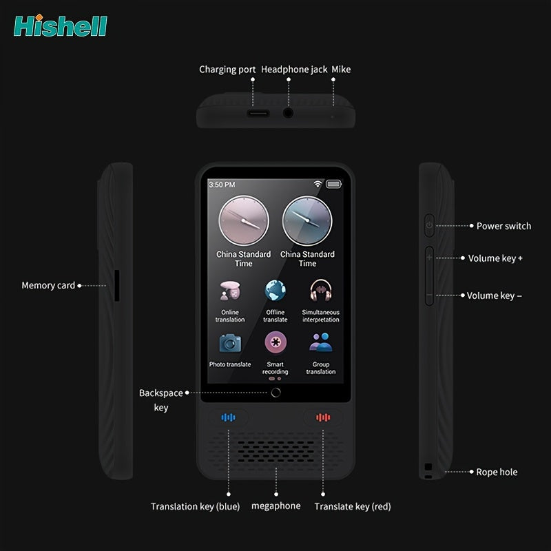 Two-way real-time voice translator with offline support for 138 languages and a 8.99cm HD touch screen. Ideal for travel, business, and study.