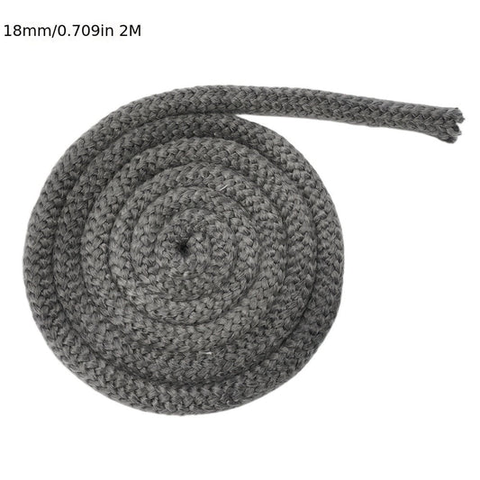 Fireproof sealing rope for high temperature applications in fireplaces, furnaces, and furnace doors, measuring 18/20MM in black color.