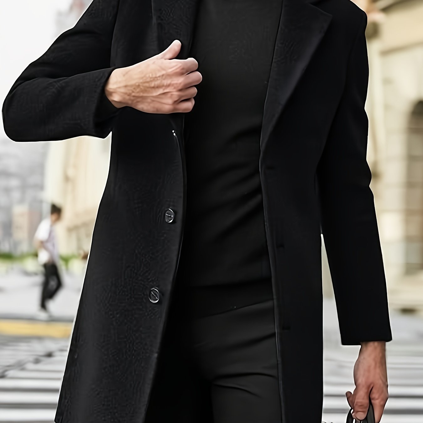 Men's classic trench coat made of 100% polyester in a solid color, featuring a casual lapel collar, regular fit, and non-stretch woven fabric. Suitable for business casual fall/winter