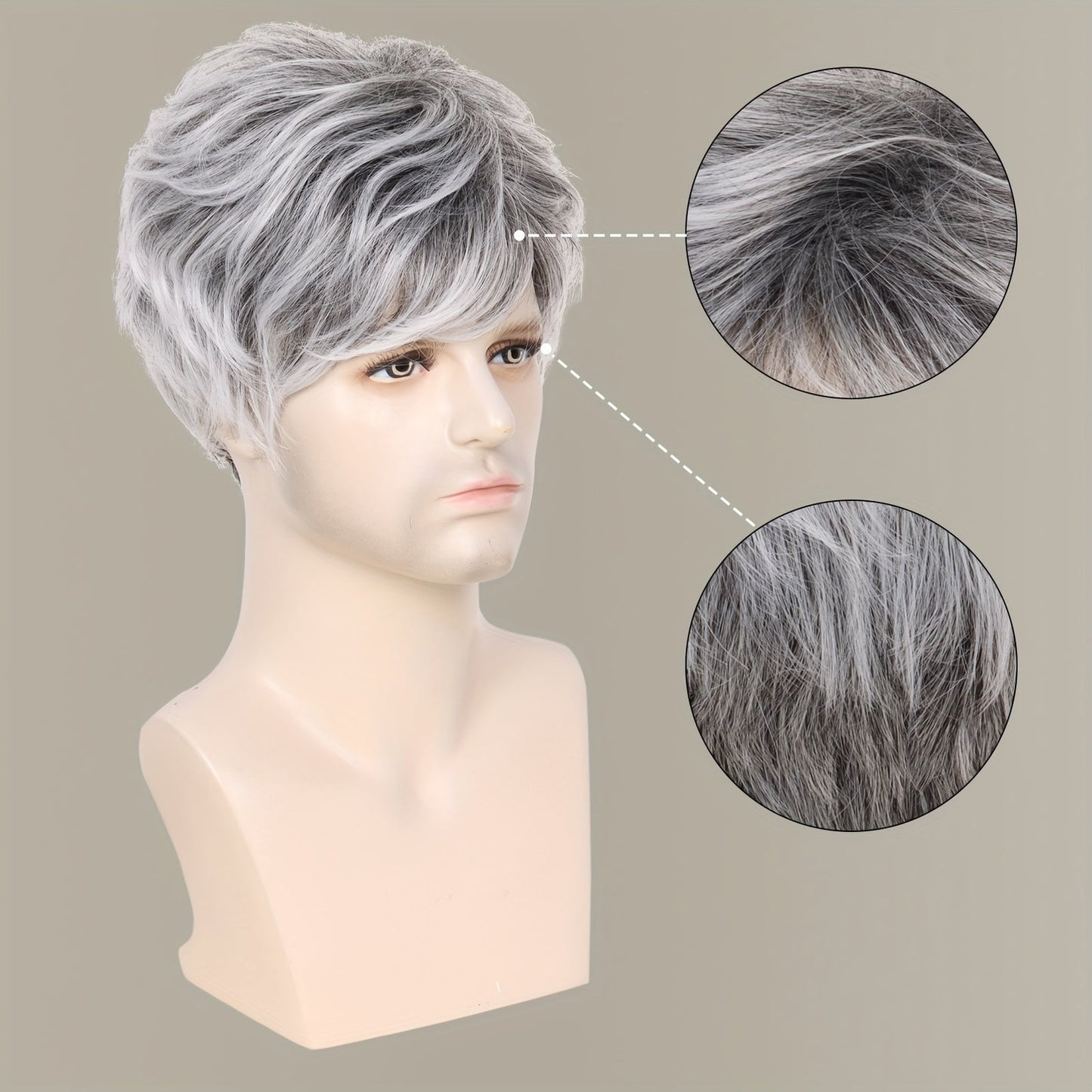 20.32 cm Synthetic Hair Wig in a Stylish Silvery Gray Shade with Bangs