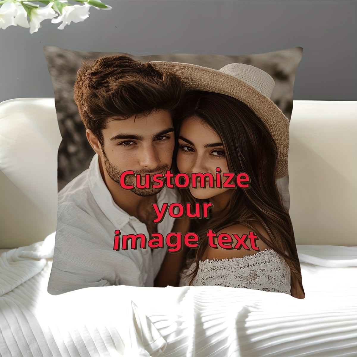 Customize your home decor with a personalized photo throw pillow cover made from high-quality short plush material. This single-sided printed cushion case is perfect for adding a personal touch to your car, sofa, bedroom, or any other space. Measuring