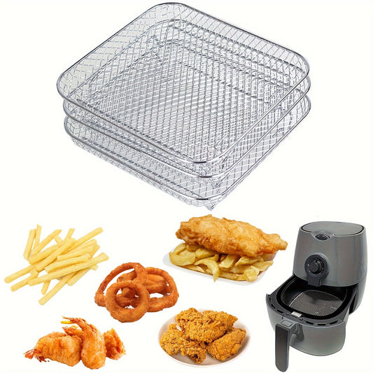 Stainless Steel Dehydration Rack with 3 Tiers - A versatile accessory for air fryers and BBQ grills, featuring drainage for kitchen and dining use.