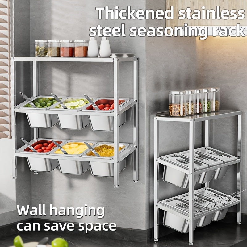 Durable Stainless Steel 3-Tier Kitchen Organizer with Lids - Ideal for Storing Spices, Fruits, and More | Efficient Countertop Storage Solution