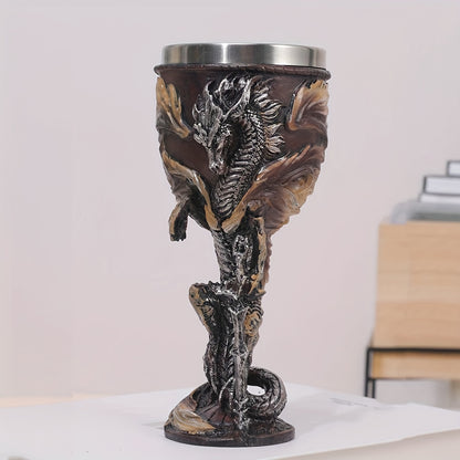 Dragon Sword Goblet - 7oz, Resin & Stainless Steel, Medieval Gothic Style for Various Drinks - Reusable High-Quality Drinkware with Detailed Dragon Design for Home Bars & Fantasy Fans.