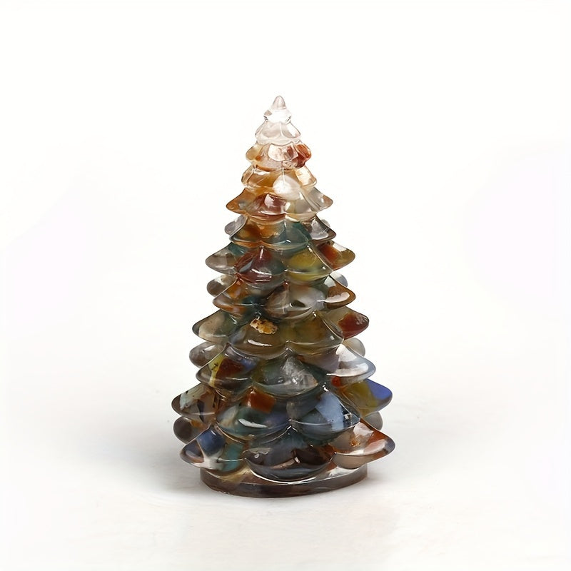 Handmade resin lucky tree ornament with natural gemstones for Christmas decor and holiday gifts.