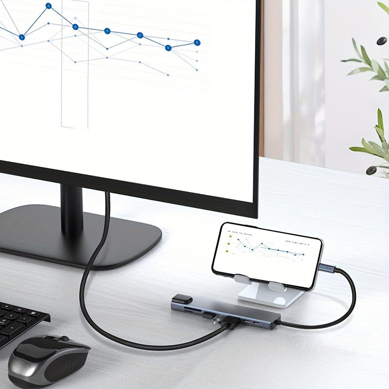 8-in-1 Type C Docking Station with USB C hub, RJ45, and PD ports.