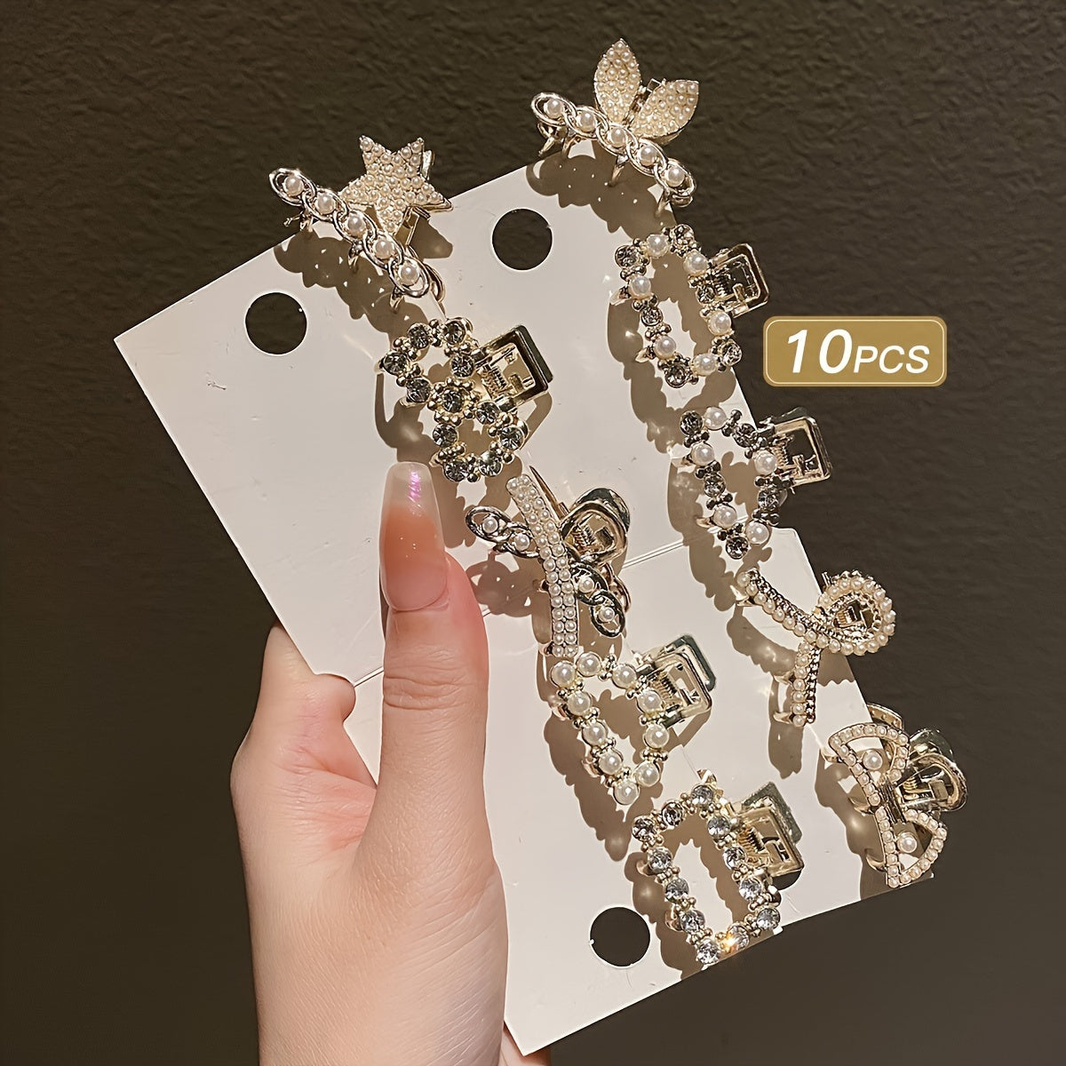 Hair gripper set of 10 small alloy mini hair catchers with rhinestone accents, perfect for princess hairstyles.