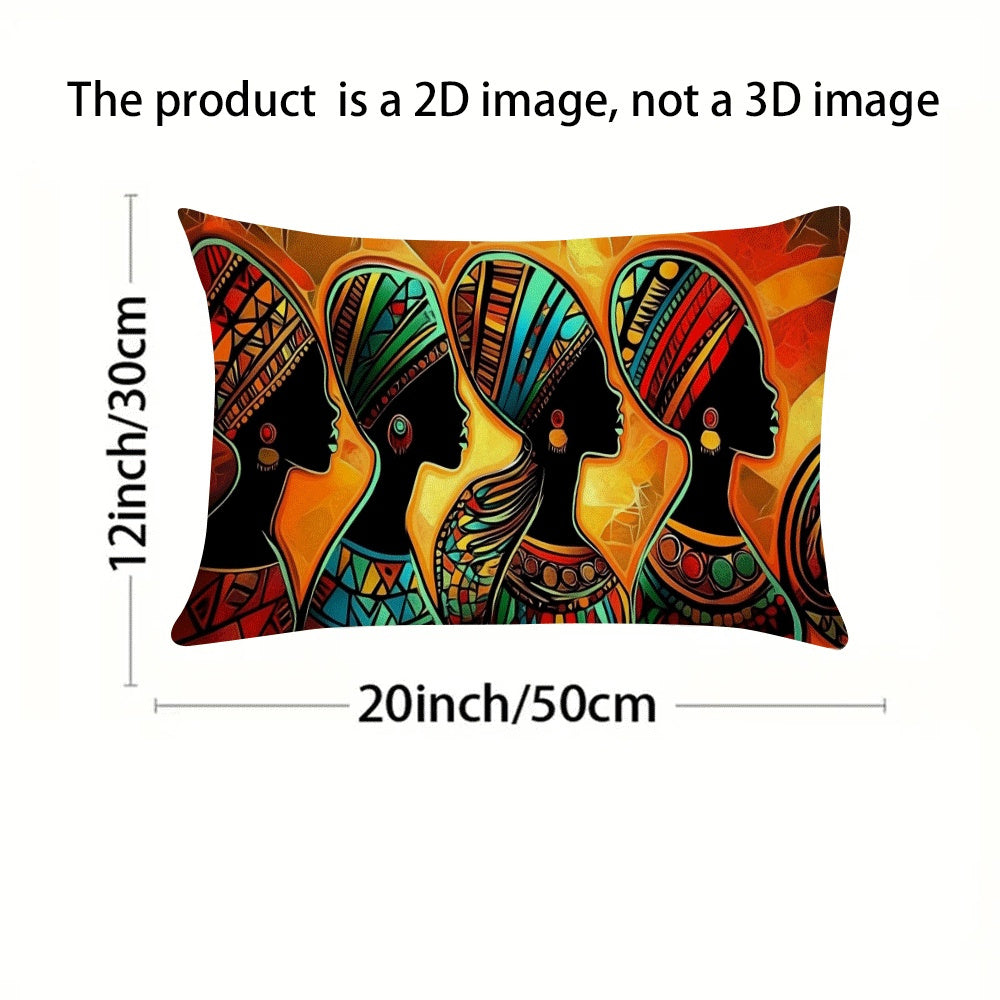 Two pieces of vintage African tribes abstract flannel cushion covers, measuring 50.8x30.48 cm. These covers are designed to be friendly for multi-position sleepers and are machine washable with a zipper closure. Ideal for use on the sofa, bed, or while