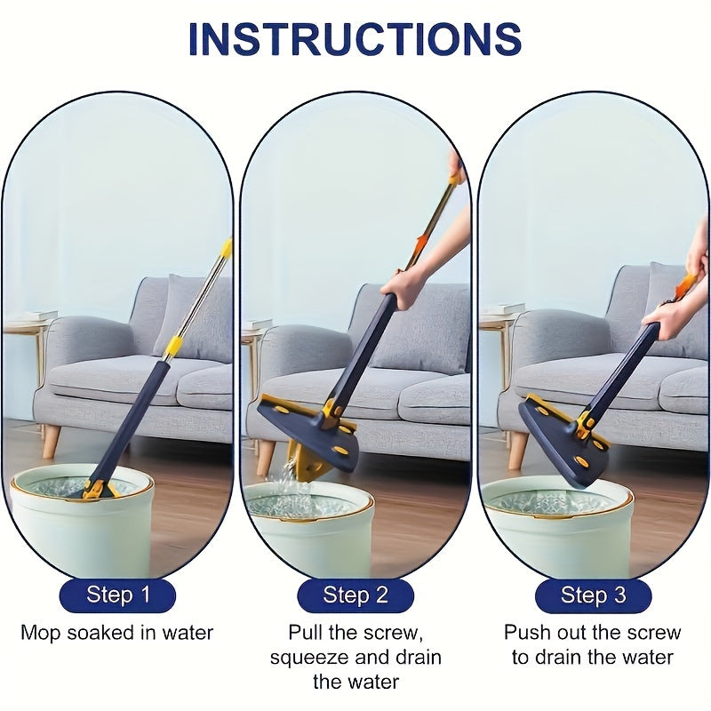 1pc, Triangle 360° Rotating Cleaning Mop with Long Handle and Hands-free Wash Squeeze Feature. Suitable for Wet And Dry Dual-use Cleaning on Floors, Walls, Ceilings, Corners, and Glass. A versatile Cleaning Tool for all your Cleaning Needs.