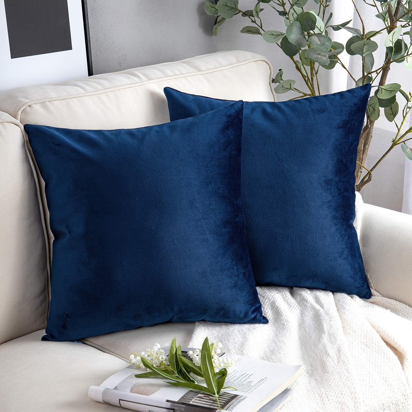 Set of 2 velvet soft square throw pillow covers, 45.72*45.72cm, modern farmhouse style, no pillow inserts included.