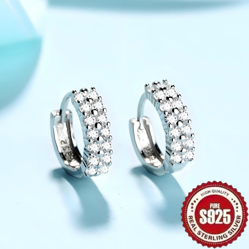 S925 Pure Silvery Fashion Retro Exquisite Trendy Earrings with Synthetic Zirconium Inlay. Ideal for casual or party wear.