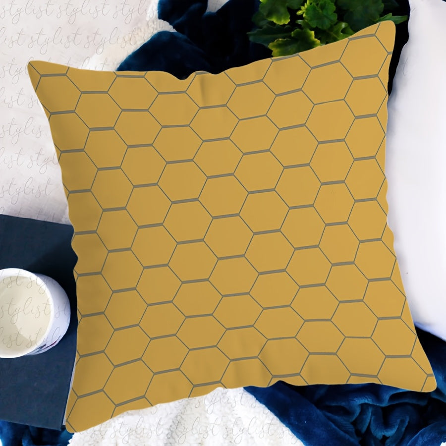 Boho Chic Throw Pillow Cover - Vibrant Yellow & Gray Geometric Design, 44.96x44.96 cm, Made of Polyester with Zip Closure - Perfect for Sofa, Bedroom, Office, or Farmhouse Decor. Easy to clean in the washing machine. Insert not included.