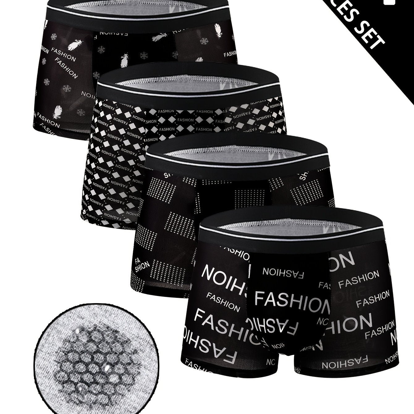 4pcs Stylish Letter Print Graphene Men's Boxer Briefs with "FASHION" Design, Breathable Underwear, Knit Construction