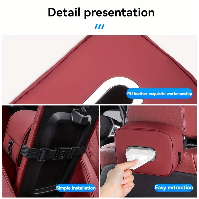 1pc PU Leather Car Tissue Box Holder - Multi-functional storage organizer for vehicle interior.