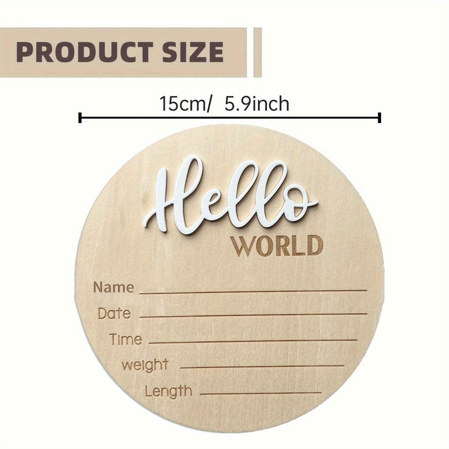 Personalized Wooden "Hello World" Plaque Welcome Sign - 14.99 cm, includes Name, Date, Time, Weight, Length Details for Birth Announcement. Perfect for Nursery, Hospital, Daycare Decor. Suitable for Ages 14 and Up.