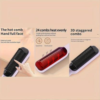 2-in-1 Ceramic Hair Straightener Brush with LCD Display, European Standard Plug, Perfect Mother's Day Gift for Unique Hairstyles