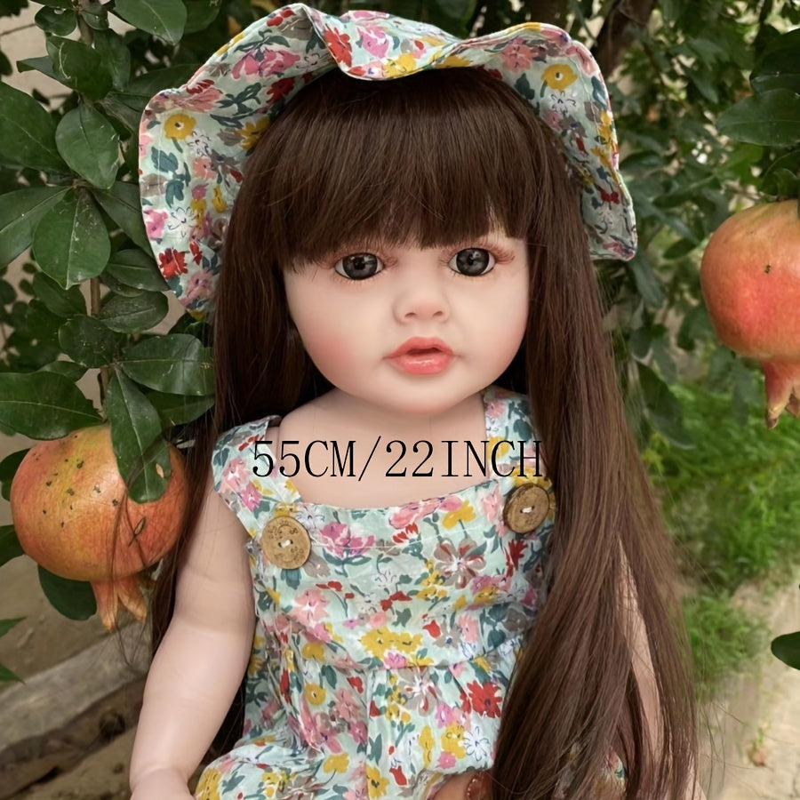 BZDOLL 55 CM Soft Body Vinyl Reborn Baby Girl Doll Toy, Lifelike 22 Inch Realistic Princess Toddler, Art Bebe Birthday Gift for Child.