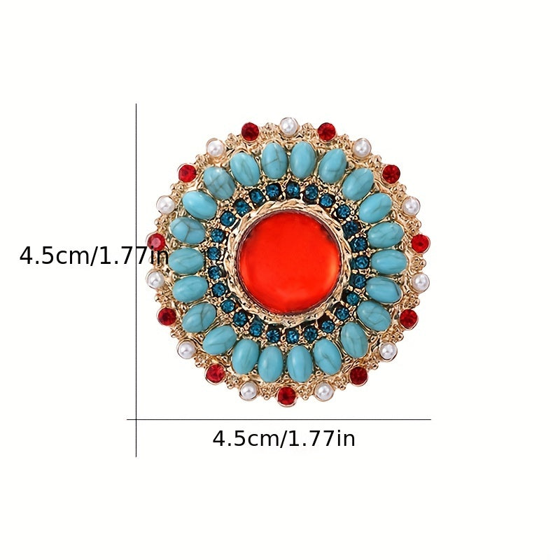 Turquoise Crystal Boho Style Brooch - Clothing Accessory