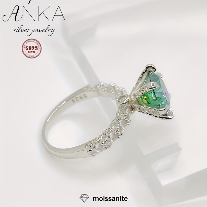 3CT Green Moissanite Engagement Ring - S925 Sterling Silver with Zirconia Accents, Elegant Design, Ideal for Weddings & Gifts, Full Diamond Setting, Weight.