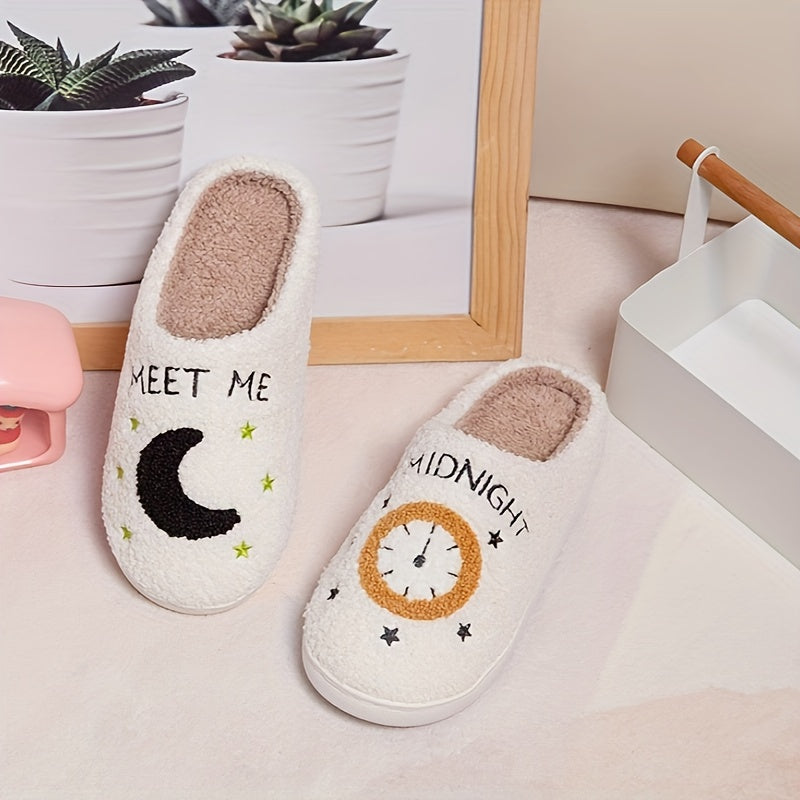 Cozy slip-on slippers with cute heart pattern, plush lining for indoor comfort.