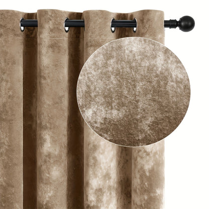 Pair of 2 crushed velvet curtains with heat and sound insulation, ideal for living room, bedroom, and office.